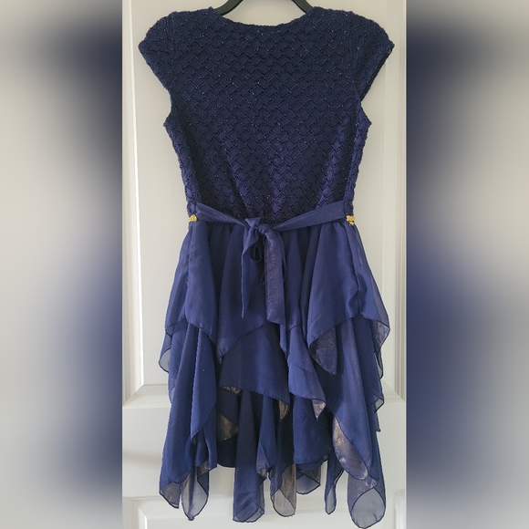 Nanette Kids Navy Blue & Gold Ruffle Tier Dress - Picture 3 of 6